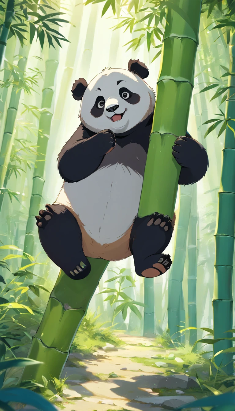 Many naughty pandas,joyful expressions,Bamboo forest,furry pelt,Bright green leaves,Climbing a tree,Rolling and tumbling,Excited jumps,Panda cub wrestling,Fluffy and rounded,White and black pattern,Round black eyes,Curious and active,Cute and energetic,Panda Playground,Climbing structures,Giggles,Fun interaction,fistfight,Panda Family Gathering,Female-cub relationship,Stumble along,Chew bamboo,cohabiting peacefully,Belly toss and somersaults,Naughty antics,Group playtime,Cheerful ambiance,Playful appeal,Plenty of energy,Cute and funny,Forever young,Panda Paradise,Action-packed moments,Delightful entertainment,Boundless enthusiasm,Harmonious and fun,Optimistic and lively,Happy pandas.