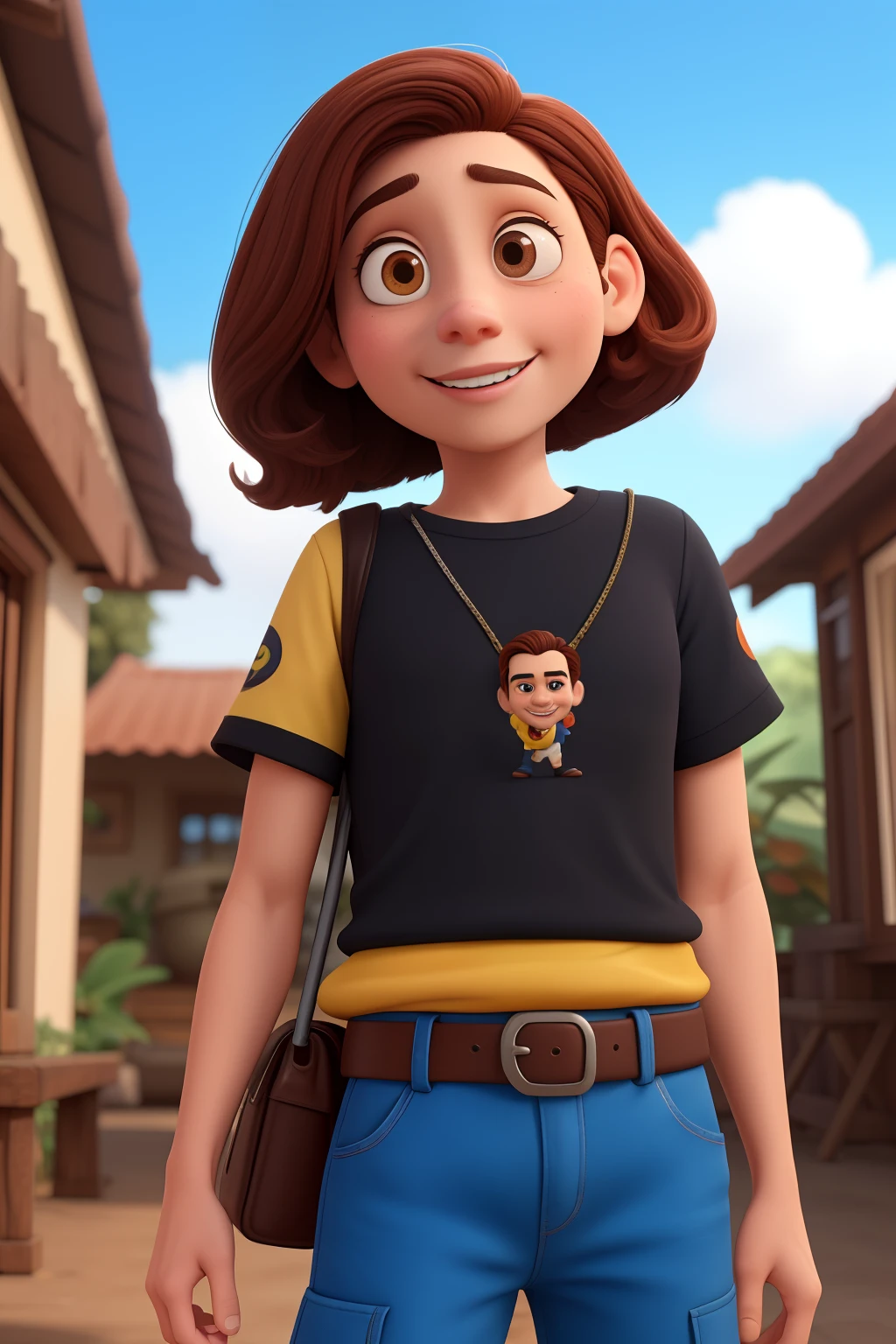 Um homem velho, com roupas sociais, cabelo e pele clara, With droopy eyes, olhos castanhos e sorrindo 3d pixar