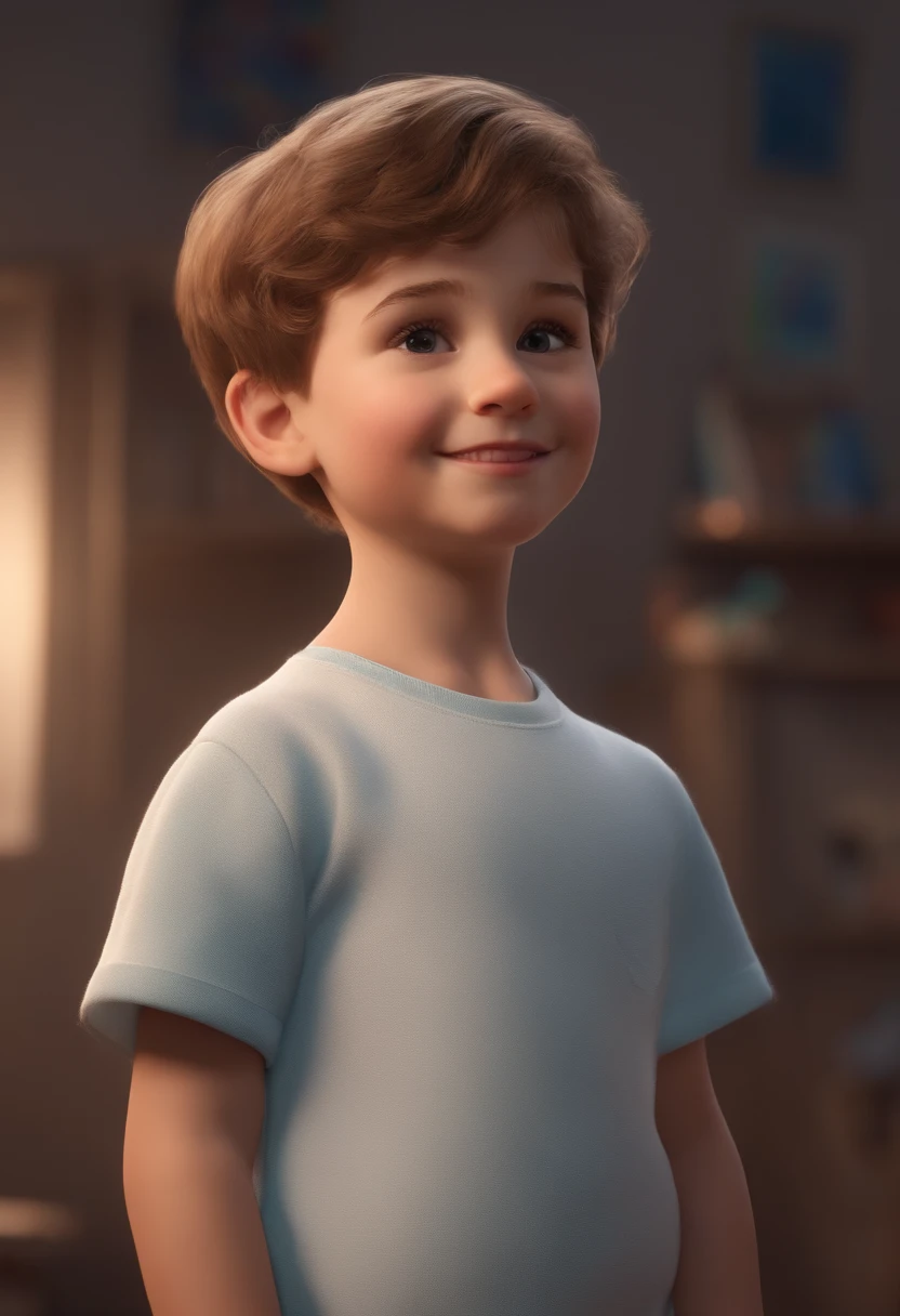 a happy cute standing short hair, vestindo uma fantasia espacial, , fundo branco, barnet, Tom, Estilo Pixar, ....3d, desenhos animados, rosto detalhado, asymmetrical 16k