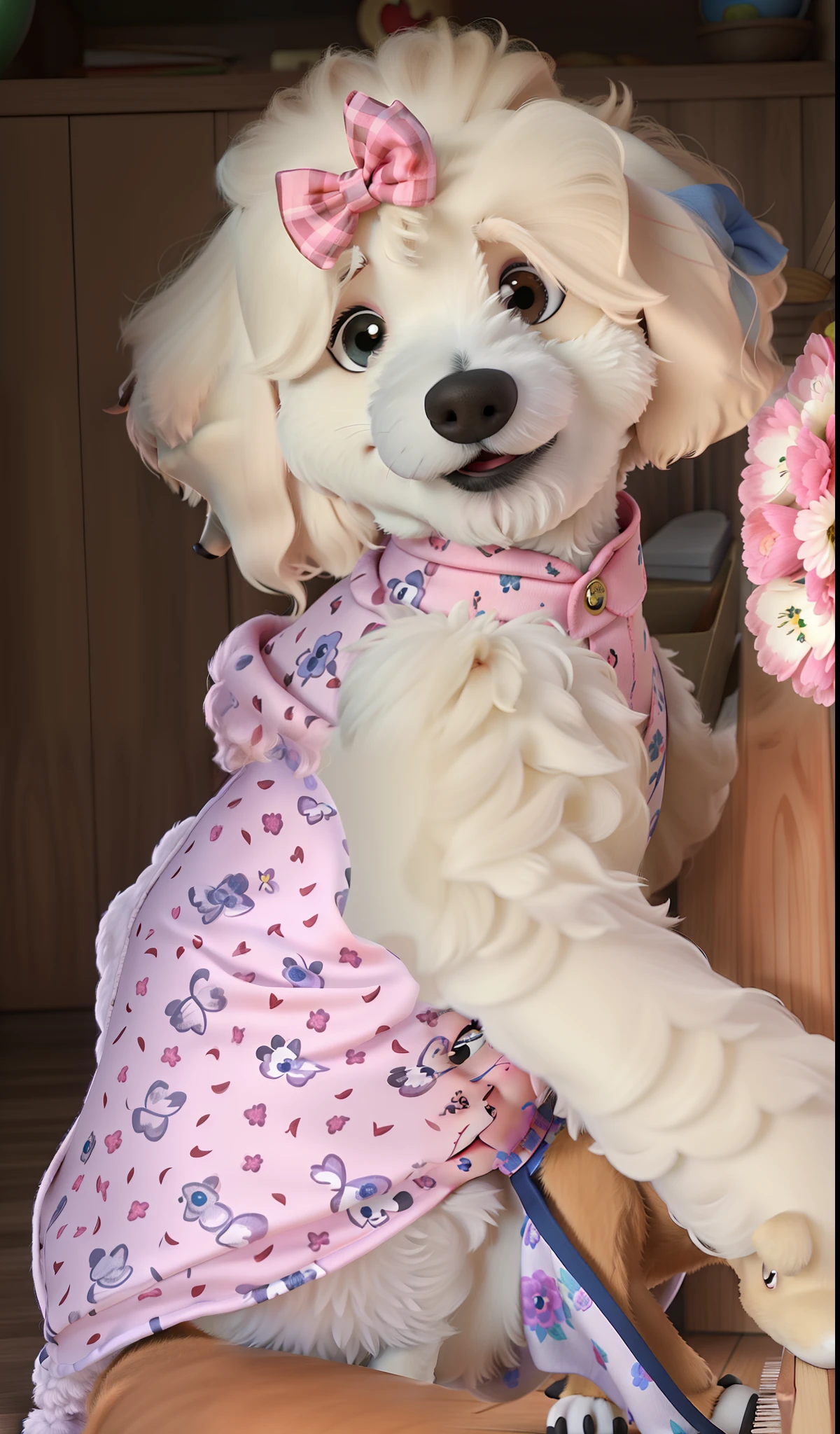 Cachorro Poodle branca estilo Disney Pixar