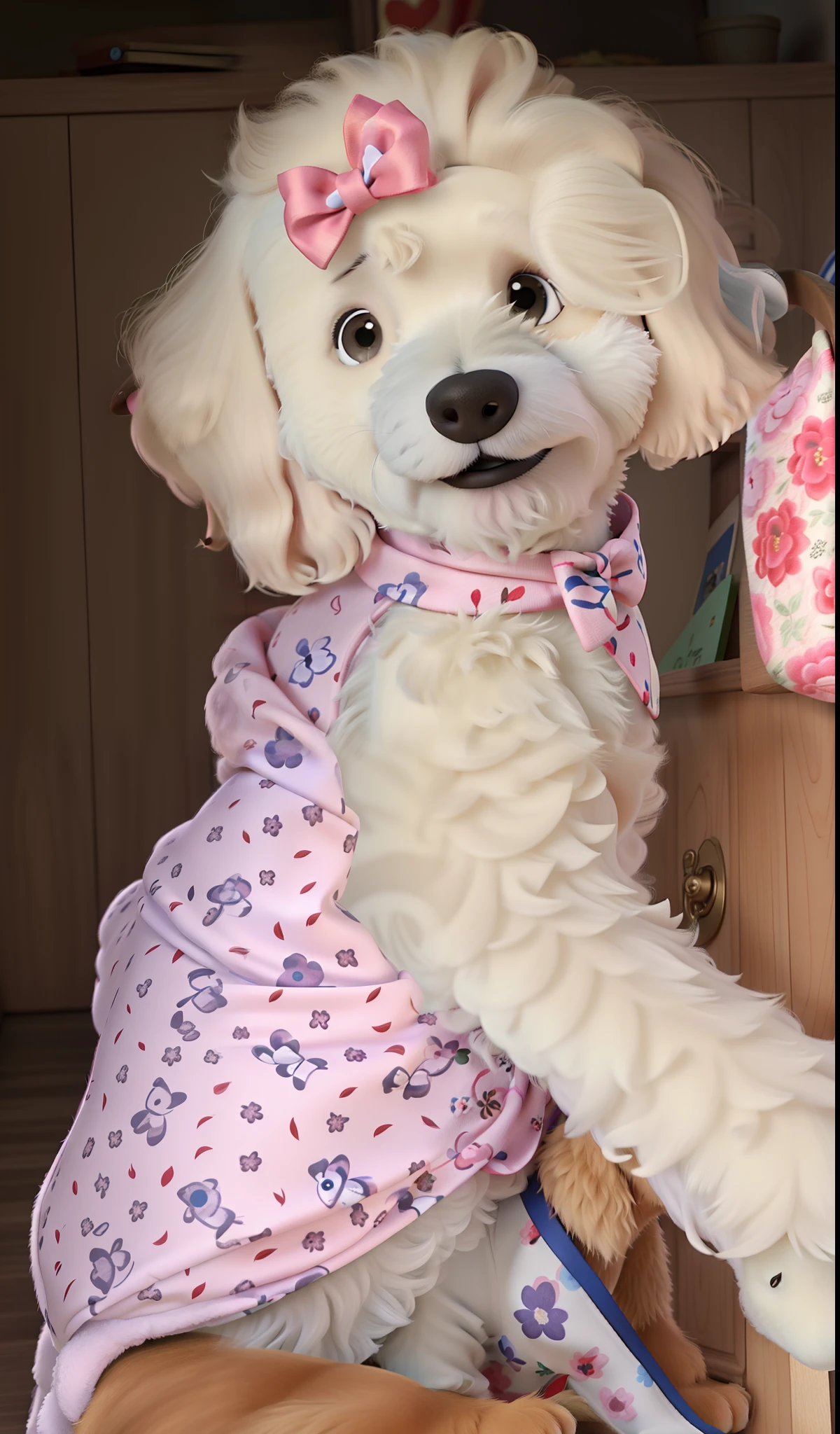 Cachorro Poodle branca estilo Disney Pixar