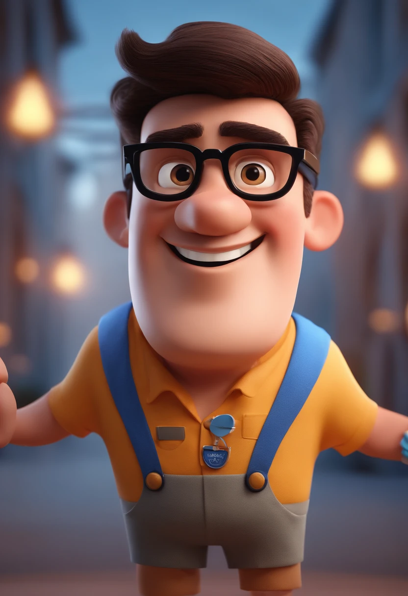Cartoon character of a man with black glasses and a blue shirt, animation character, Caractere estilizado, animation style rendering, 3D estilizado, Arnold Maya render, 3 d render stylized, toon render keyshot, Personagem 3D, Personagem 3D, 3d rendering stylized, 3 d character render, personagem de desenho animado, Personagem de close up, Pose de personagem, (Estilo Pixar) (master part:1.2) (Bokeh) (best quality) (pele detalhada) (textura detalhada) (8k) (argila) (Cinematic lighting) (foco nítido