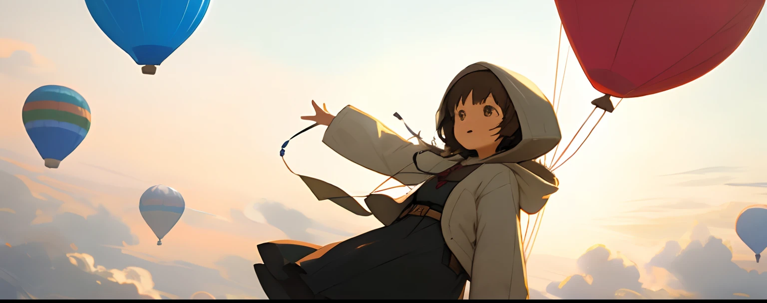 Wearing a hood、Woman with flying balloon