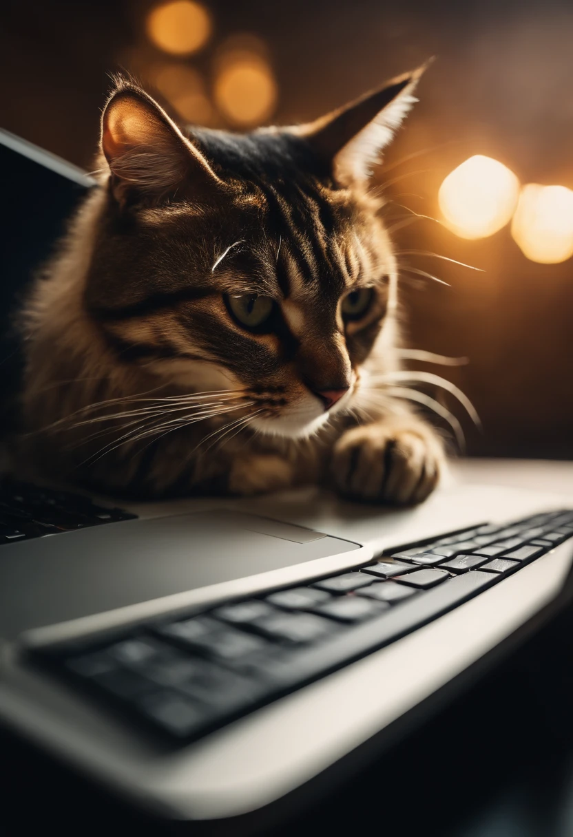 Angry cat banging on laptop keyboard