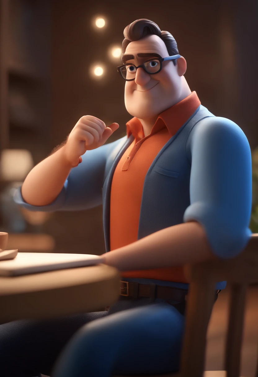 Cartoon character of a man with black glasses and a blue shirt, animation character, Caractere estilizado, animation style rendering, 3D estilizado, Arnold Maya render, 3 d render stylized, toon render keyshot, Personagem 3D, Personagem 3D, 3d rendering stylized, 3 d character render, personagem de desenho animado, Personagem de close up, Pose de personagem, (Estilo Pixar) (master part:1.2) (Bokeh) (best quality) (pele detalhada) (textura detalhada) (8k) (argila) (Cinematic lighting) (foco nítido