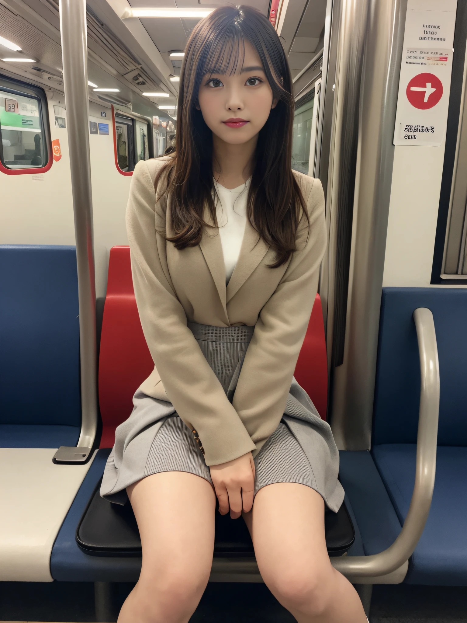 (masterpiece, Highest quality, 8K, RAW Photos, beautifully、aesthetic:1.2), Intricate details, indirect lighting, Realistic,
whole body, Sitting on a chair on the train、close your eyes、Sleeping、Voyeur、
Square neck button-down linen sundress, (Ultra-realistic pantyhose)、
Training women , Chair to sit under skirt,