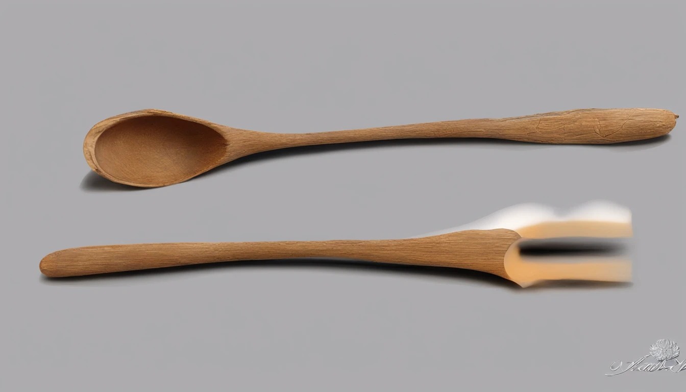 A imagem deve ser simples e elegante, de um prato de jantar branco de acabamento refinado no centro. Sobre o prato, coloque uma colher de pau e um garfo cruzados, criando uma forma de 'X'. Kitchen utensils should be depicted in a soft and elegant way. Adicionalmente, Include a small stylized flame next to the wooden spoon or fork to symbolize the 'dream on fire'. The image must be suitable for use in the layout of a book.