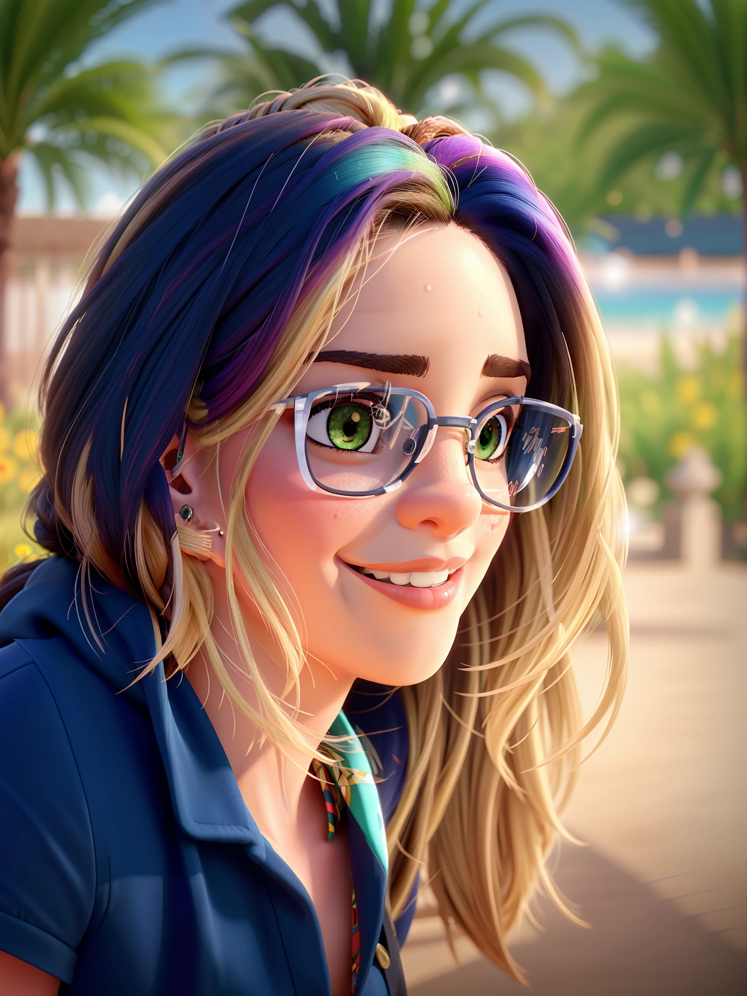 (best quality,4k,8k,Altas,master part:1.2),ultra-detalhado,(Realistic,fotorrealista,photo-realistic:1.37),mulher africana bonita,tirar uma selfie,sorridente,alguns cabelos cobrindo levemente o olho direito,Traje elegante,Joias africanas,brincos de ouro,pele brilhante,striking facial features,tom de pele escuro,fundo vibrante,Plantas Verdes,luz solar suave,tez de bronze,olhos expressivos,olhar intenso,postura confiante,maquiagem estilosa,pau de selfie,Smartphone camera,high resolution image,Ambiente de jardim exuberante,vivid colors,cabelos longos e cacheados,African Print Headwrap,Ethnic Accessories,Decorative braids,unique hairstyle,expression joyful,playful mood,Vestido azul do oceano,Estilo Retrato,professional photographie,Artistic Perspective,candid shot,Empowering representation,energia positiva,Celebrating Diversity,feminine strength,Sombra escura Proud Heritage