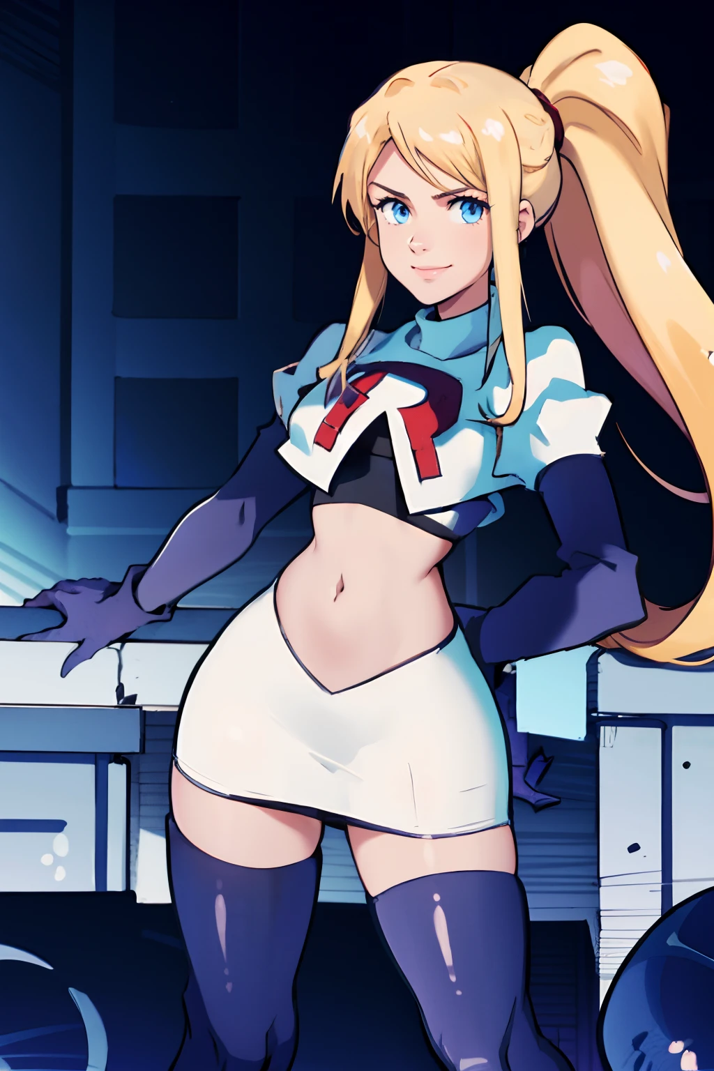 (masterpiece, best quality:1.2), solo, 1girl, tokidef, maid, expressionless, closed mouth, blonde hair, blue eyes,medium breasts,maid headdress,elbow gloves,fingerless gloves,white high heel boots,sexy hips,supermodel body,standing,nude,nipples,vagina,indoors,sitting,legs toghter,