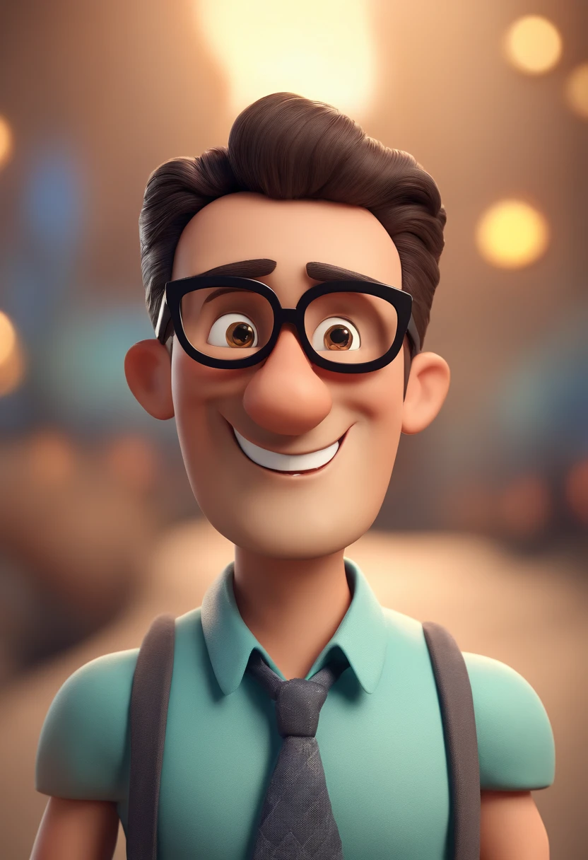 Cartoon character of a man with black glasses and a blue shirt, animation character, Caractere estilizado, animation style rendering, 3D estilizado, Arnold Maya render, 3 d render stylized, toon render keyshot, Personagem 3D, Personagem 3D, 3d rendering stylized, 3 d character render, personagem de desenho animado, Personagem de close up, Pose de personagem, (Estilo Pixar) (master part:1.2) (Bokeh) (best quality) (pele detalhada) (textura detalhada) (8k) (argila) (Cinematic lighting) (foco nítido