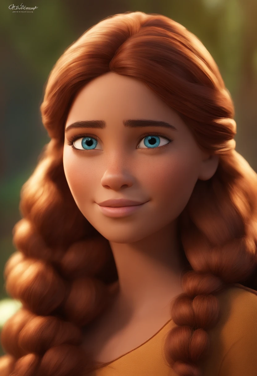 Poster Disney Pixar, homem alto, cabelo curto com topete, olhos castanhos, barba. Mulher baixa, cabelos preto comprido,  unhas grandes, olhos cinza escuro, batom vermelho, Embraced