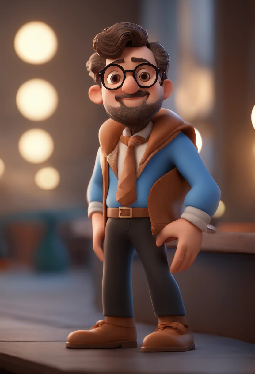 Cartoon character of a man with black glasses and a blue shirt, animation character, Caractere estilizado, animation style rendering, 3D estilizado, Arnold Maya render, 3 d render stylized, toon render keyshot, Personagem 3D, Personagem 3D, 3d rendering stylized, 3 d character render, personagem de desenho animado, Personagem de close up, Pose de personagem, (Estilo Pixar) (master part:1.2) (Bokeh) (best quality) (pele detalhada) (textura detalhada) (8k) (argila) (Cinematic lighting) (foco nítido
