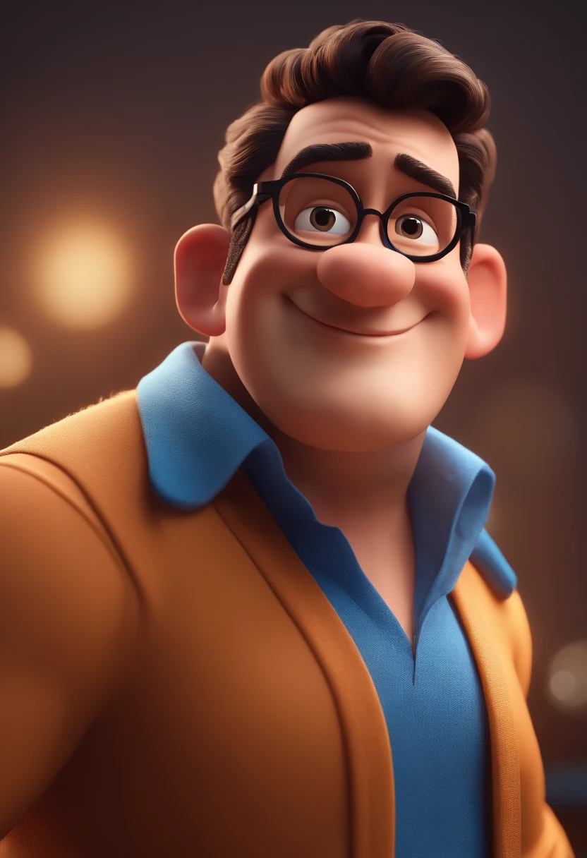 Cartoon character of a man with black glasses and a blue shirt, animation character, Caractere estilizado, animation style rendering, 3D estilizado, Arnold Maya render, 3 d render stylized, toon render keyshot, Personagem 3D, Personagem 3D, 3d rendering stylized, 3 d character render, personagem de desenho animado, Personagem de close up, Pose de personagem,  (Estilo Pixar) (master part:1.2) (Bokeh) (best quality) (pele detalhada) (textura detalhada) (8k) (argila) (Cinematic lighting) (foco nítido