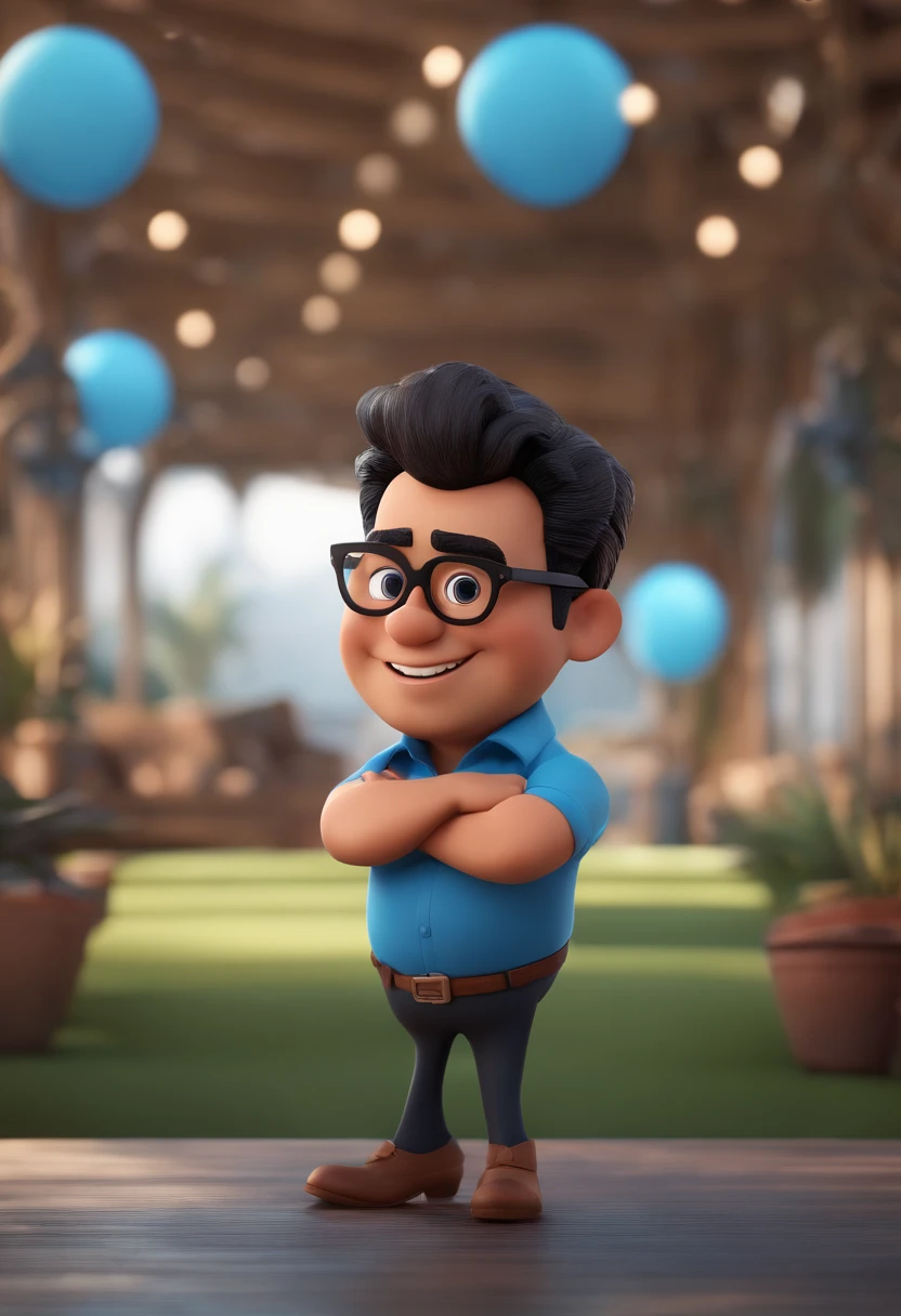 Cartoon character of a man with black glasses and a blue shirt, animation character, Caractere estilizado, animation style rendering, 3D estilizado, Arnold Maya render, 3 d render stylized, toon render keyshot, Personagem 3D, Personagem 3D, 3d rendering stylized, 3 d character render, personagem de desenho animado, Personagem de close up, Pose de personagem, (Estilo Pixar) (master part:1.2) (Bokeh) (best quality) (pele detalhada) (textura detalhada) (8k) (argila) (Cinematic lighting) (foco nítido