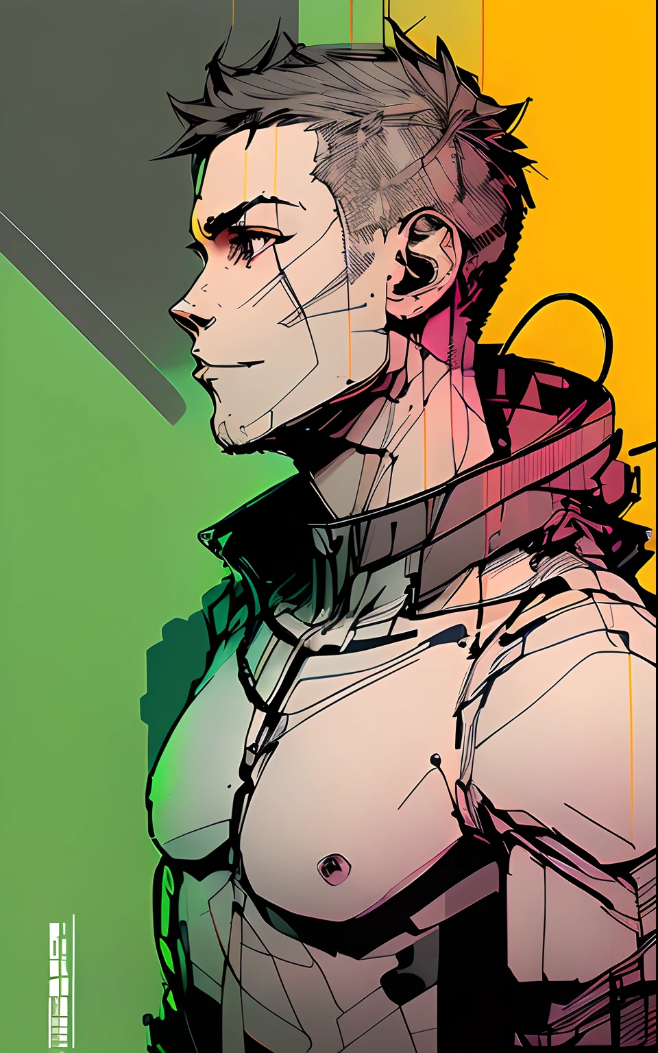 nvinkpunk, (((homem brasileiro de 36 anos))), obra-prima, melhor qualidade, ((rosto levemente oval, olhos verdes)), ((inteligente, Eyeglasses)), (1,83 de altura), clear, 8k, trending on ArtStation, complexo
