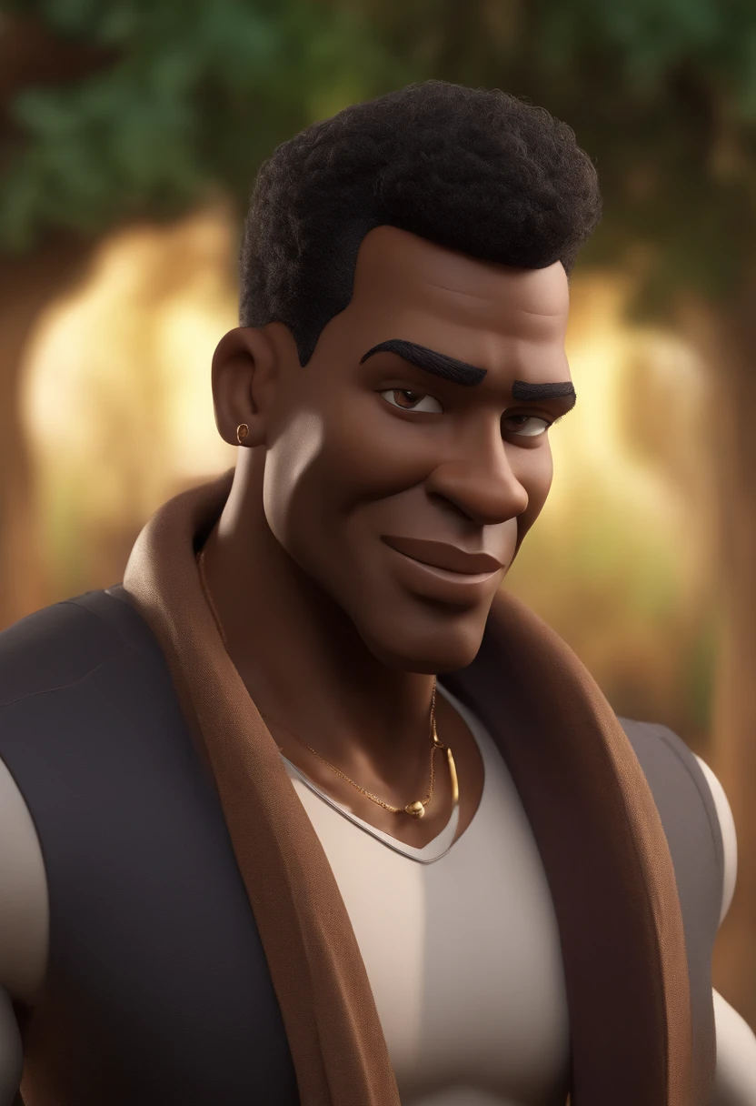 personagem dos desenhos animados de um homem de pele negro com cabelo nudred curto, com barba curta altura 1,84 million, Weight 115 kg using an Apple mobile phone in animation, Caractere estilizado, animation style rendering, 3D estilizado, Arnold Maya render, 3 d render stylized, toon render keyshot, Personagem 3D, Personagem 3D, 3d rendering stylized, 3 d character render, personagem de desenho animado, Personagem de close up, Pose de personagem, (Estilo Pixar) (master part:1.2) (Bokeh) (best quality) (pele detalhada) (textura detalhada) (8k) (argila) (Cinematic lighting) (foco nítido