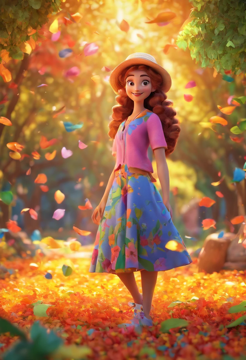 (best quality,4k,8k,highres,masterpiece:1.2),ultra-detailed,(realistic,photorealistic,photo-realistic:1.37),pixar style,colorful lighting
A girl with beautiful detailed eyes and lips in a vibrant garden, surrounded by blooming flowers. The girl is wearing a colorful dress with intricate patterns. Her curly hair is flowing in the wind, and she has a joyful expression on her face. The sunlight filters through the leaves, creating playful shadows on the ground. The trees in the background have a whimsical appearance, with exaggerated shapes and vibrant colors. The scene is filled with vibrant hues and has a warm and inviting atmosphere. The overall style of the image should resemble the unique and enchanting style of the Pixar animations.