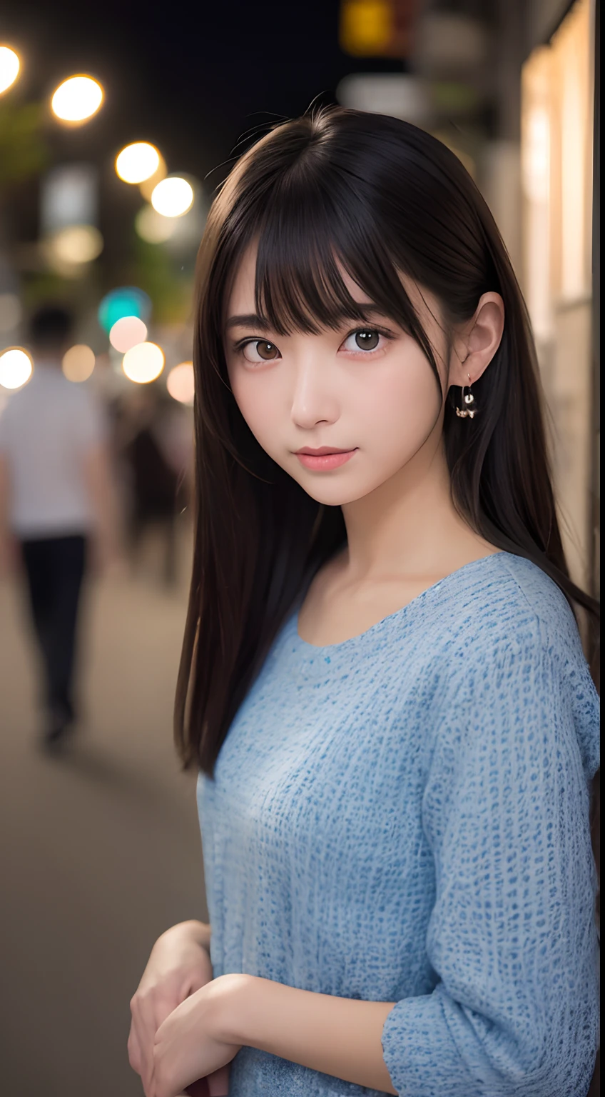 Smile、natta、Raw photography、(((Ultimate Beauty Portrait)))、((glistning skin))、女の子1人、((Big eyes that shine like jewels))、Open your clothes、Glossy glossy skin、(Medium Hair)、(Silky Ponytail Hair)、(frombelow)、eye liner、Beautiful bangs、((masterpiece、top-quality、ultra-detailliert、Film Light、intricate-detail、hight resolution、ighly detailed))、细致背景、8KUHD、Digital SLR、Soft light、hightquality、Film grain、FujifilmXT3 、Shallow depth of field、natural soft light、Kamimei、Lush bust、Priestess costume、Standing on the streets of Shibuya at night、Scramble crossing、The figure of the priestess、divine atmosphere、Deities々Feeling、solemnity、Lady