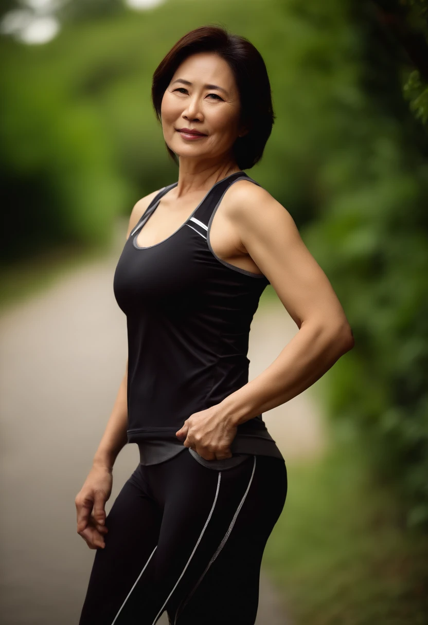 ((( RAW photo , high-quality photo : 2.99, Insanely delicate skin surface :2.98, Photo of a 40-year-old mature Japanese woman, Wear a gym vest and pants ))) ((( Cute face, Masterpiece, Large breasts, etc, Full body portrait, Sexy posture、Masterpiece)、Original color photo, professional photo、Endless realism, Seductive expression ))) :( Mature woman, No makeup :1.99 , She was standing by the lake, Dark weather background , Tall woman: 1.98 ,sexy women, Gorgeous face ) [ (( 45-year-old hottie :1.95 ),full bodyesbian, The photo shows her whole body,(( Sharp and detailed, Kodak 200T, dramatic lighting, Global illumination , Clear facial features , Low contrast : 1.99, 16-35mm lens, f/1.8, Naturalistic , candid, uplit, Ilford Film Stock --ar 16:9 --q 2 --v 5, Create ultra-detailed image textures, capturing every minute detail with precision ))