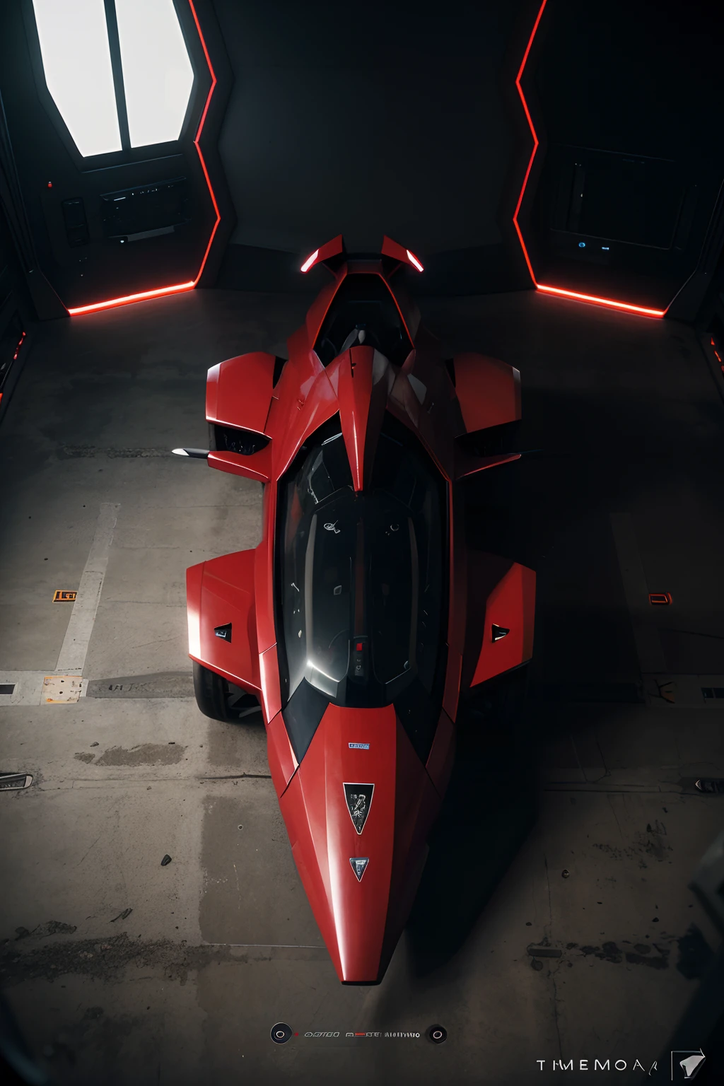 /imagine prompt: futuristic lamborghini prototype supersonic with turbines cammera 200m, crimson colors, alex timmermans, aerial photography, full body shot, fantastic realism, robotic, hyper realism, cinematic lighting, soft lighting, futuristic interior design, robot