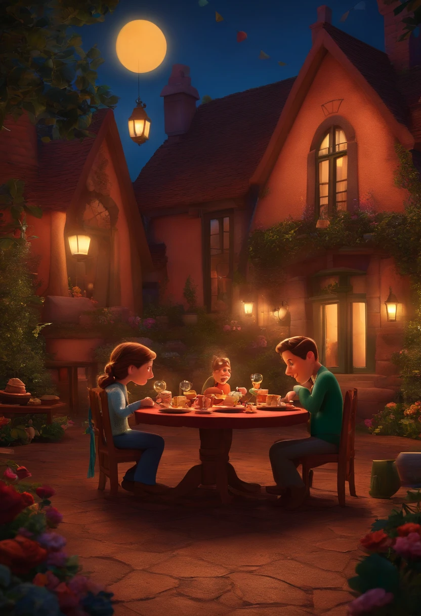 Um filme inspirado na Disney Pixar (grupo de alunos) dentro A cena estar na arte distinta do estilo PIXAR, descolada e estilosa