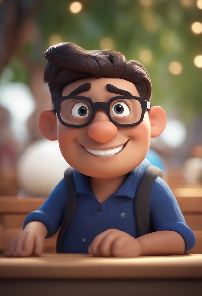 Cartoon character of a man with black glasses and a blue shirt, animation character, Caractere estilizado, animation style rendering, 3D estilizado, Arnold Maya render, 3 d render stylized, toon render keyshot, Personagem 3D, Personagem 3D, 3d rendering stylized, 3 d character render, personagem de desenho animado, Personagem de close up, Pose de personagem, (Estilo Pixar) (master part:1.2) (Bokeh) (best quality) (pele detalhada) (textura detalhada) (8k) (argila) (Cinematic lighting) (foco nítido