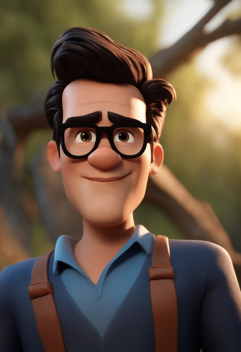 Cartoon character of a man with black glasses and a blue shirt, animation character, Caractere estilizado, animation style rendering, 3D estilizado, Arnold Maya render, 3 d render stylized, toon render keyshot, Personagem 3D, Personagem 3D, 3d rendering stylized, 3 d character render, personagem de desenho animado, Personagem de close up, Pose de personagem, (Estilo Pixar) (master part:1.2) (Bokeh) (best quality) (pele detalhada) (textura detalhada) (8k) (argila) (Cinematic lighting) (foco nítido