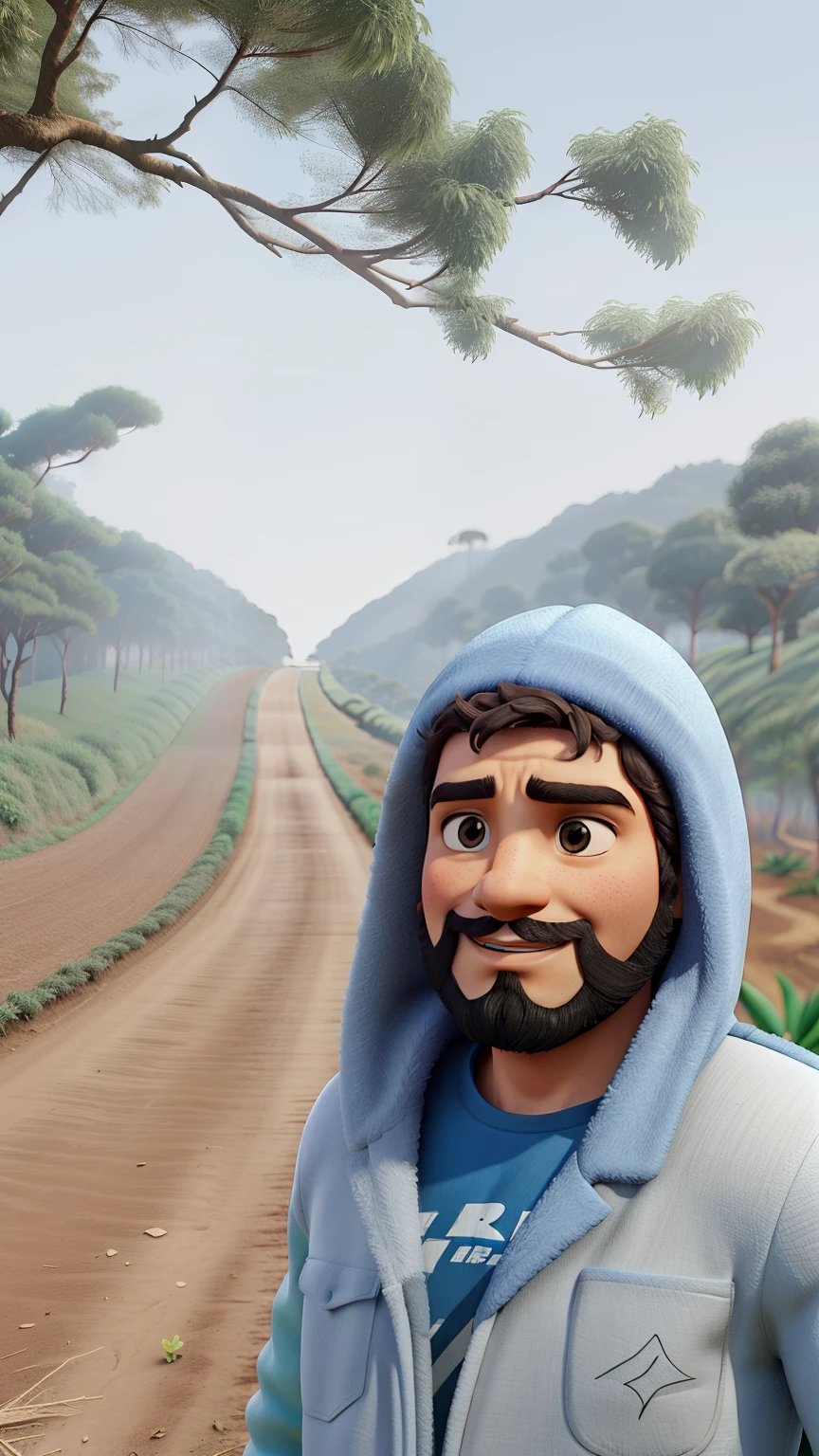 Uma floresta e uma estrada vazia e fazendo muito frio