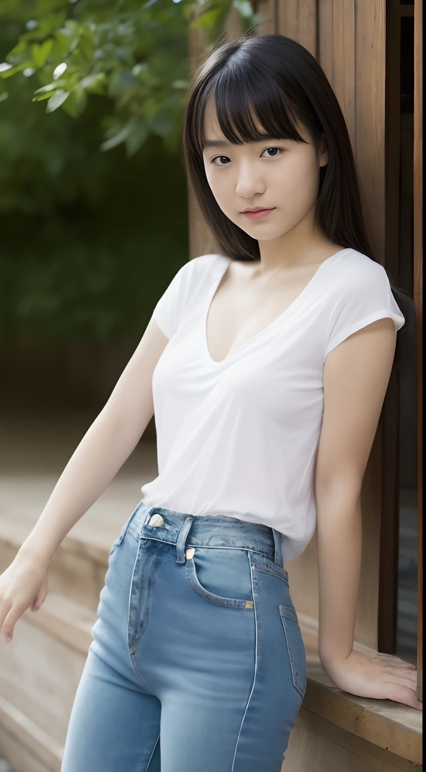 Walking，年轻，(shortpants)，white t-shirts，teens girl，Delicate body，ite body，Delicate body，small tits，tiny chest，Short，A dark-haired，Twin-tailed，poneyTail