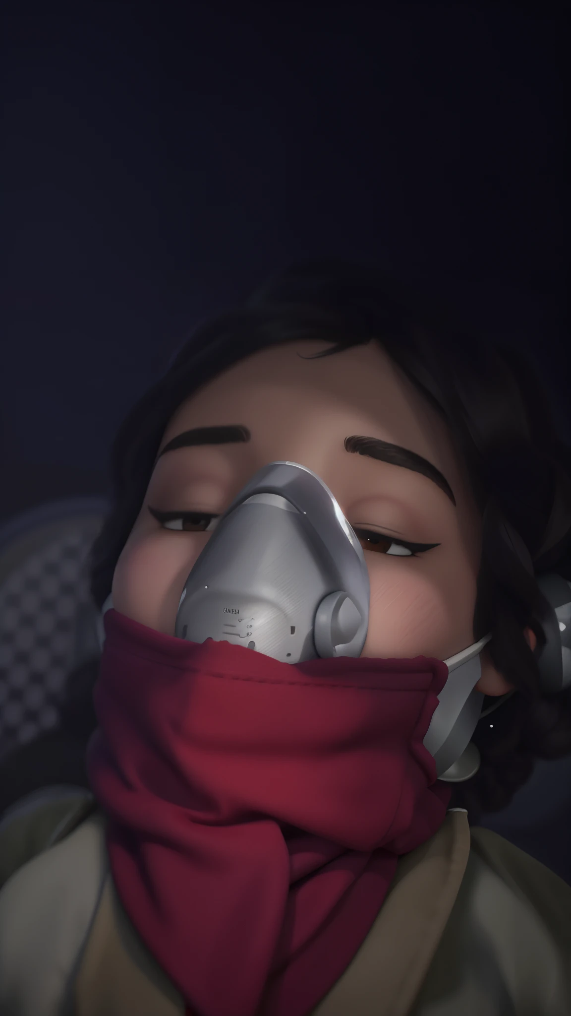 Arafed woman with a red scarf and a mask in, oxygen mask, imagem de perfil, the mask covers her entire face, imagem de qualidade muito baixa, foto do perfil, wearing a gas mask, hard breathing, 3 0 anos de idade mulher, Mulher de 30 anos, foto de perfil, mask off, wearing a mask, some of them use gas masks