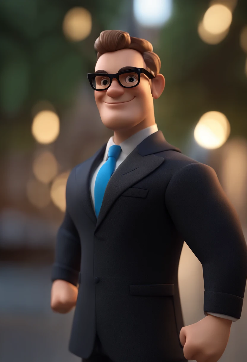 Cartoon character of a man wearing black glasses and a blue shirt, um personagem animado, Caractere estilizado, animation style rendering, 3D estilizado, Arnold Maya render, 3 d render stylized, toon render keyshot, Personagem 3D, Personagem 3D, 3d rendering stylized, 3 d character render, personagem de desenho animado, Personagem de close up, Pose de personagem,  (Estilo Pixar) (master part:1.2) (Bokeh) (best quality) (pele detalhada) (textura detalhada) (8k) (argila) (Cinematic lighting) (foco nítido