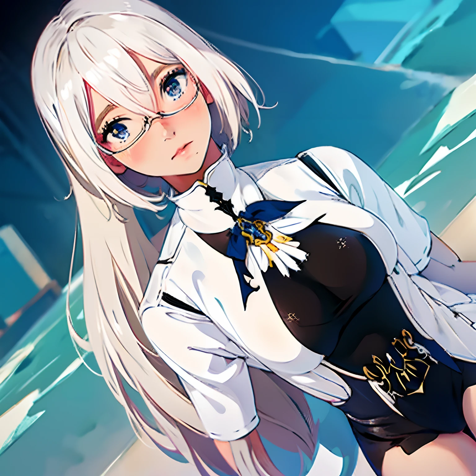 anime com cabelo branco e orelhas de coelho, olhos vermelhos, shy blush, Uniforme escolar