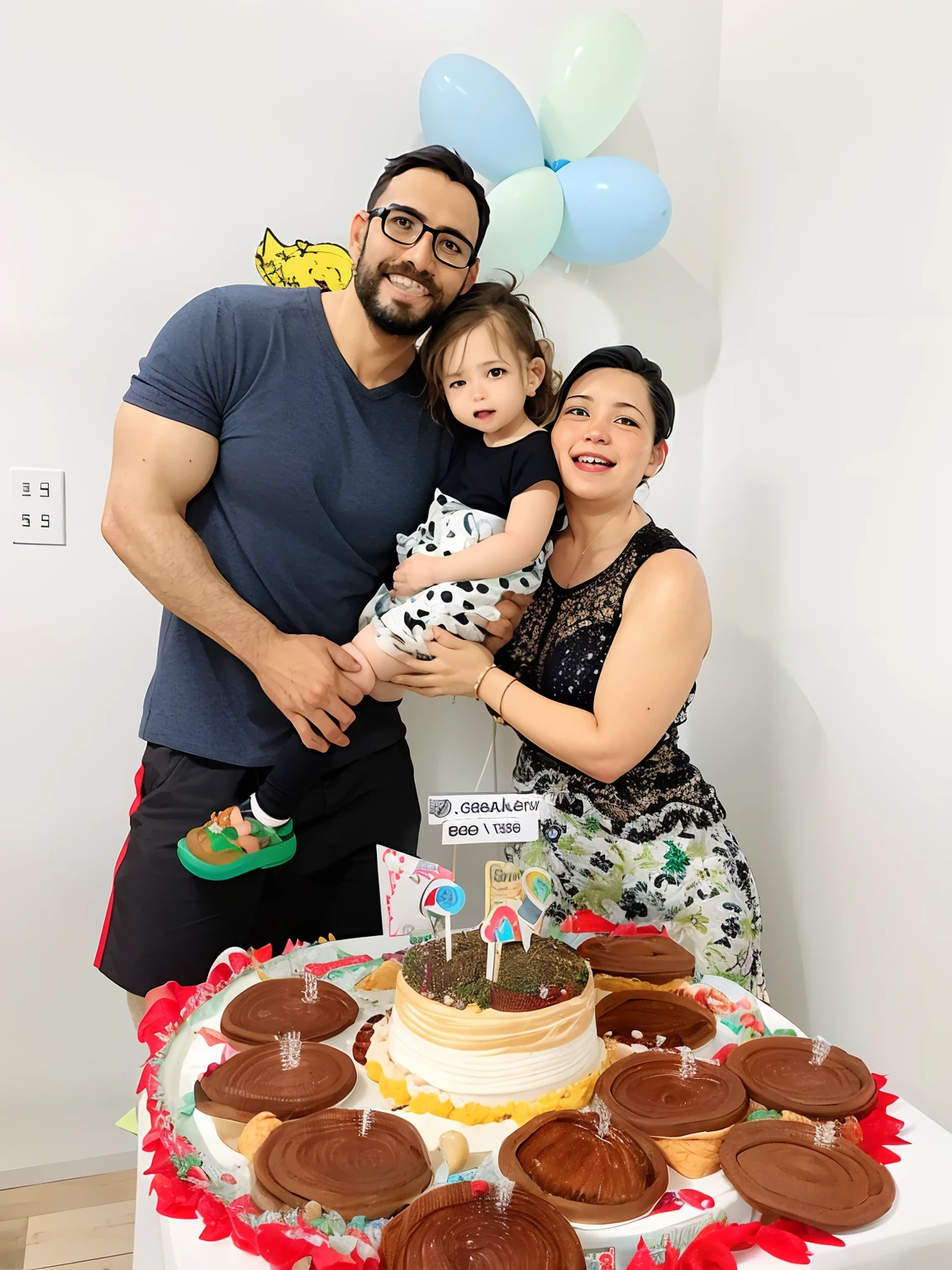 There's a man and a woman holding a baby and a cake, imagem de perfil, 3 5 year brazilian mother, marido esposa e filho, Happy family, barbarian celebrate his birthday, ele tem 3 5 anos, 3 2 anos, 2 anos, he is! cerca de 3 0 anos de idade, birthday party, at a birthday party, 35 anos