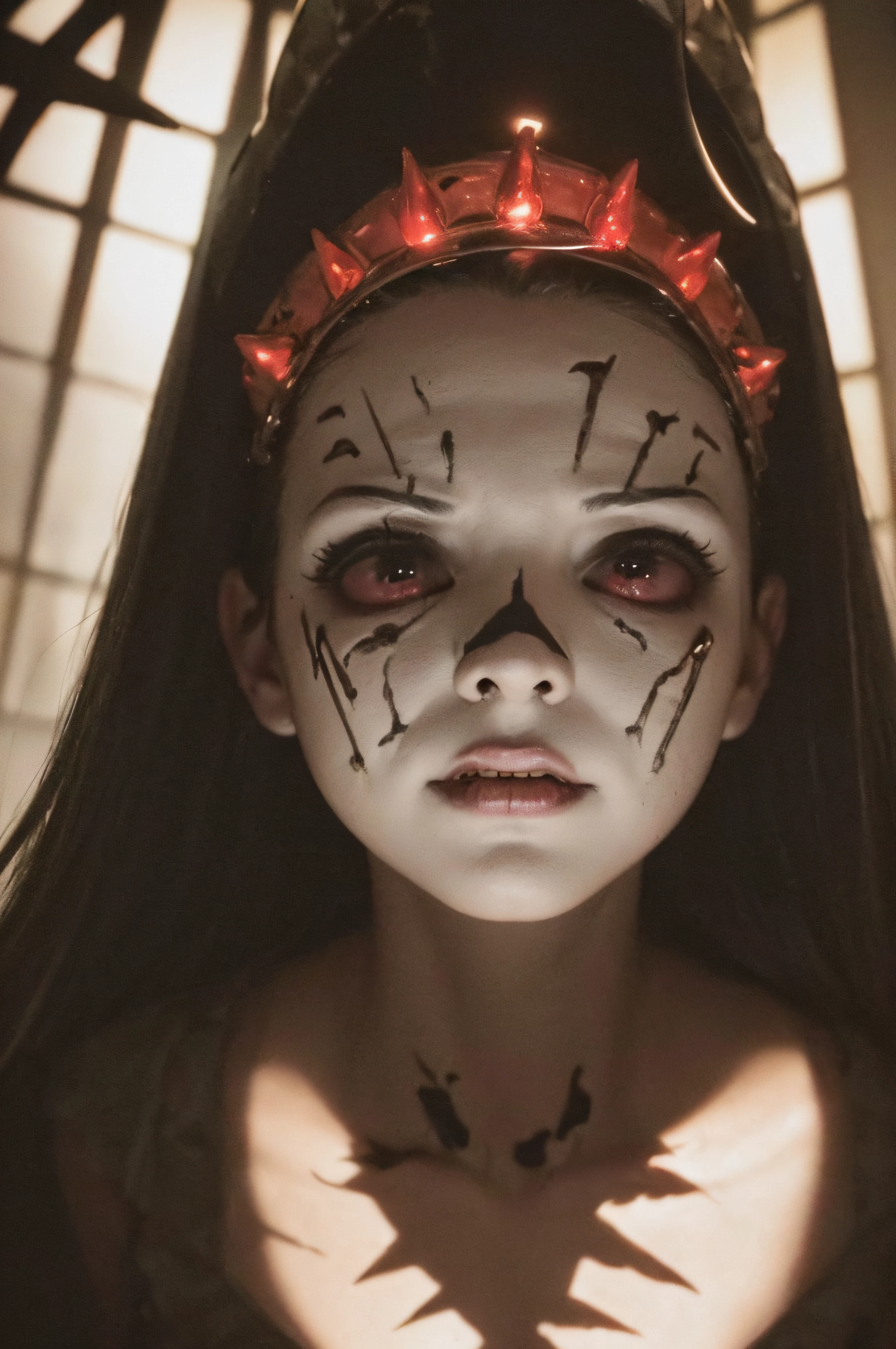"(The best lighting, oscuro, dramatic),(feto calavera alien, Hellraiser, Cicatrices, , sexy, cerebro, sangre, una rata dentro de la cabeza, terror.),(ojos rojos, calaveras). morning light.
