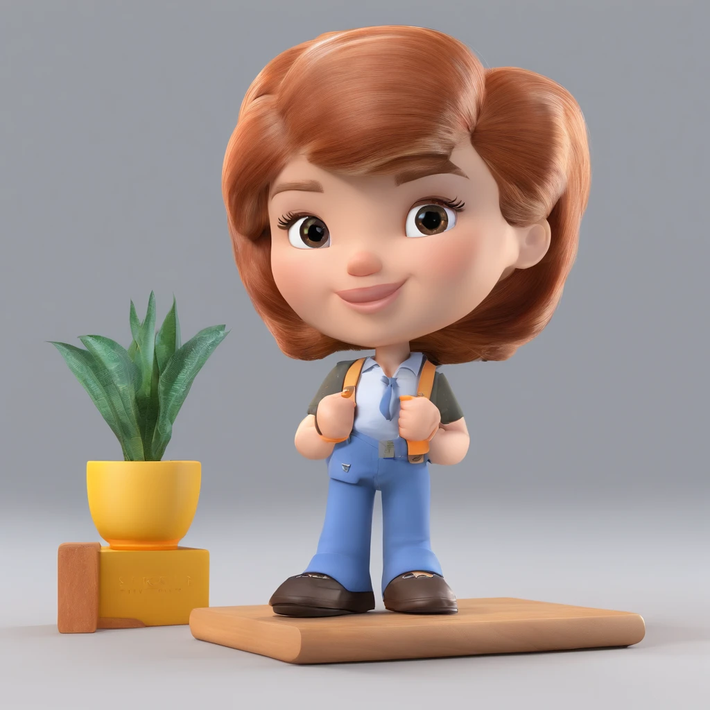 Quero estilo Disney pixar. The face is that of a white girl with big brown hair, mid size, coxas grossas, Passionate about psychology and the human brain. Ela usa jaleco e roupas coloridas. It's in her office that has books and an image of a brain for decoration. She's always wearing makeup.
