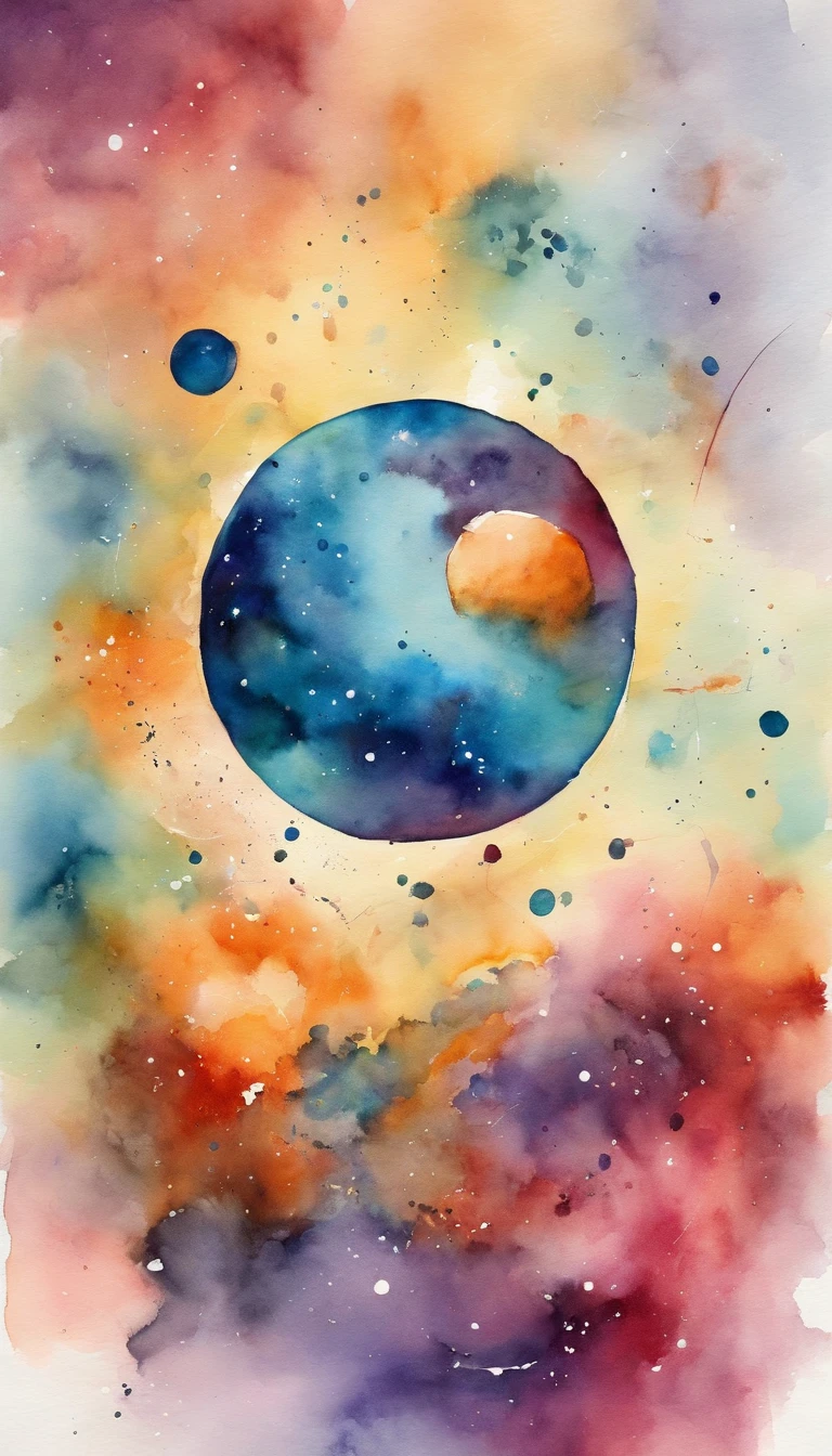 Colorful futuristic space illustration,There's a planet in the middle, beautiful illustration