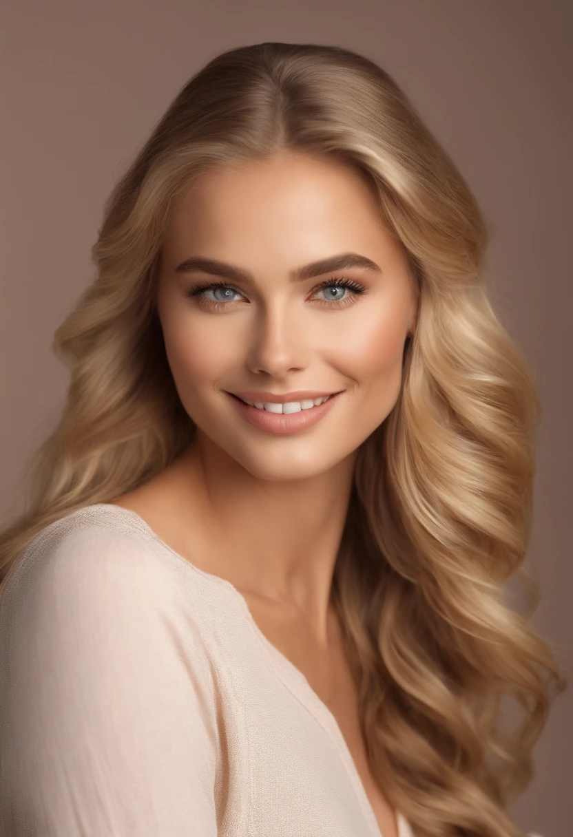 (best quality,realistic),feminine face,age 20,gray eyes,long golden blond wavy hair,moderately thick eyebrows,sharp jawline,tiny nose,heart shaped face,silky smooth skin,luminous complexion,vibrant glowing eyes,golden highlights in hair,endearing smile,natural beauty,graceful posture,gentle expression,dreamy atmosphere,soft natural lighting,subtle blush on cheeks,delicate facial features,elegant and classy style,subtle hint of sophistication,pure and innocent charm,color palette with warm tones and soft pastels.