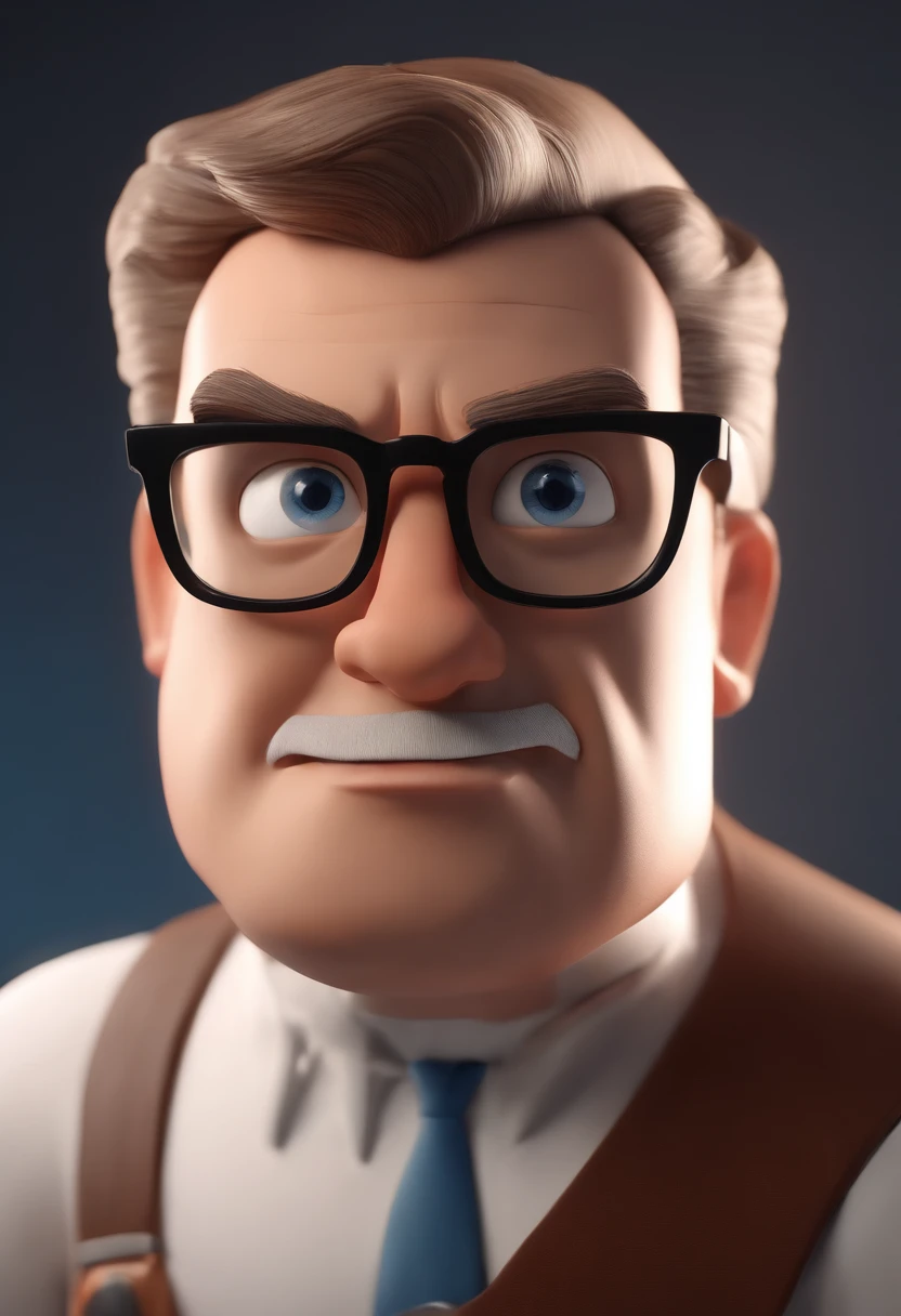 Cartoon character of a man wearing black glasses and a blue shirt, um personagem animado, Caractere estilizado, animation style rendering, 3D estilizado, Arnold Maya render, 3 d render stylized, toon render keyshot, Personagem 3D, Personagem 3D, 3d rendering stylized, 3 d character render, personagem de desenho animado, Personagem de close up, Pose de personagem, (Estilo Pixar) (master part:1.2) (Bokeh) (best quality) (pele detalhada) (textura detalhada) (8k) (argila) (Cinematic lighting) (foco nítido