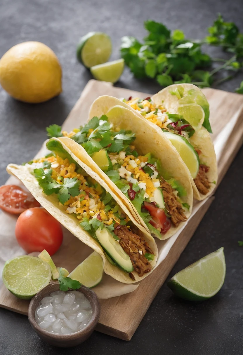 deliciosos tacos mexicanos, vaso de agua con gotas por fuera del vaso, Studio Photography, cinematiclight.