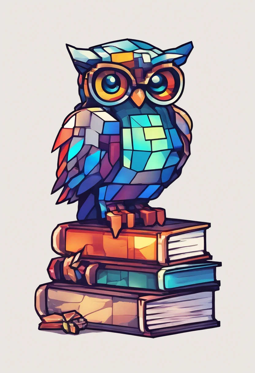 Logo, Glass owl sitting on books, whitebackground, A kind look