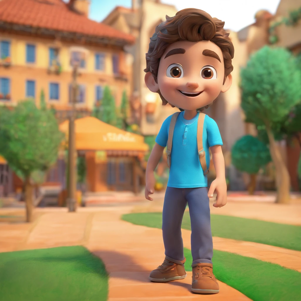 Alexander is a smiling 10-year-old human boy, com seu fiel amigo