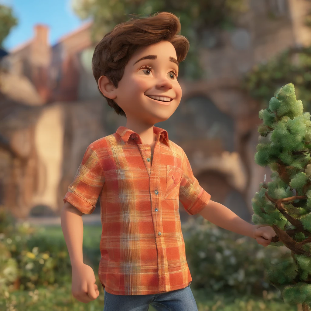 Alexander is a smiling 10-year-old human boy, com seu fiel amigo