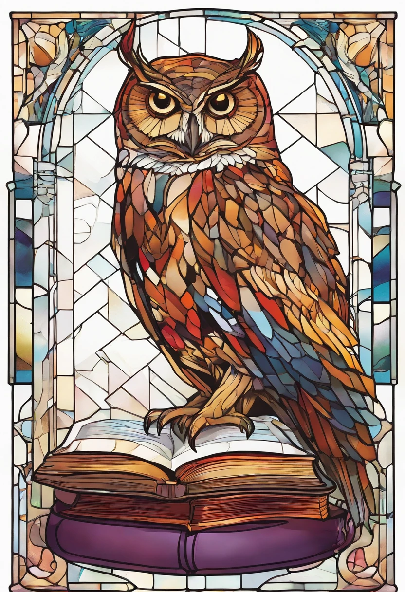 Owl on books in isometric anime, Sharp/Barbed, On White Background