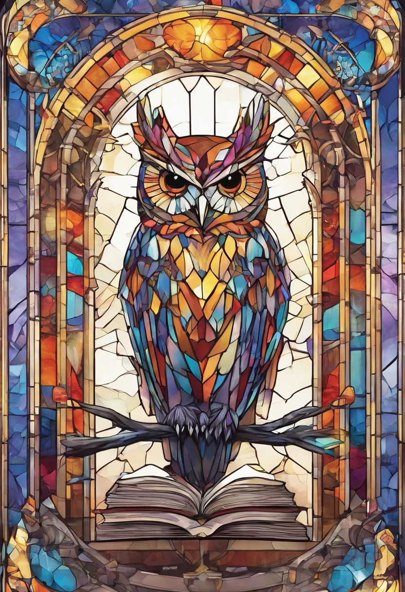 Owl on books in isometric anime, Sharp/Barbed, On White Background
