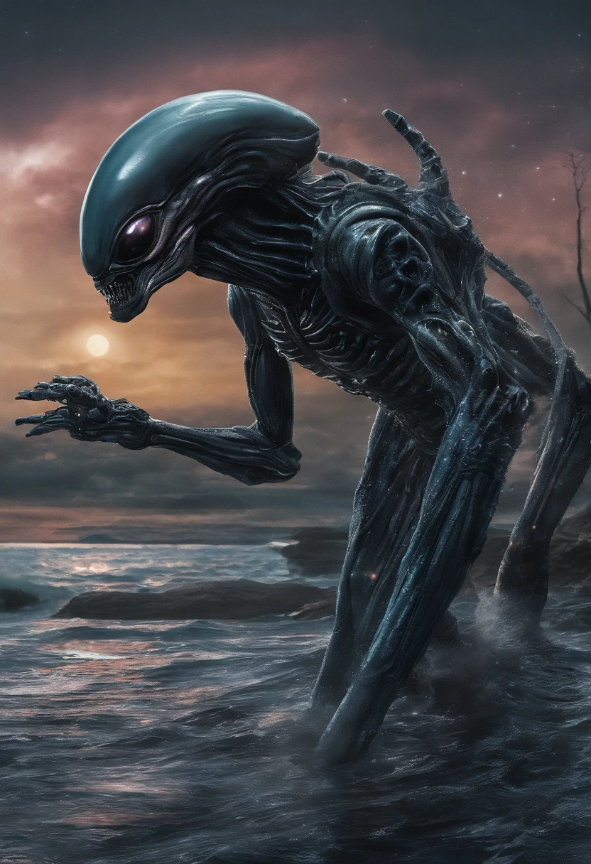 Xenomorph break dancing at the beach