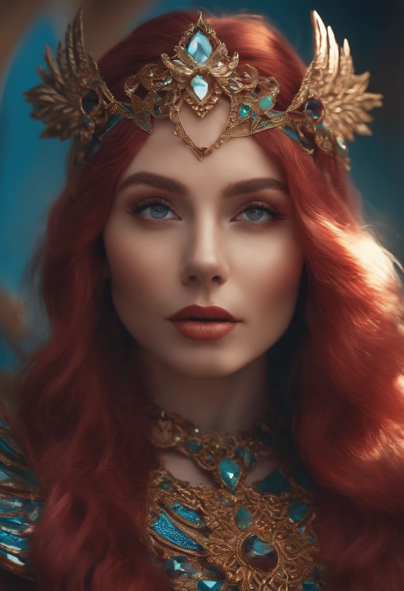 multicolored hair, mole under eye, heart-shaped pupils, pointy ears, open mouth, pov, high detail, god rays, anaglyph, Conceptual art, zoom layer, UHD, textured skin