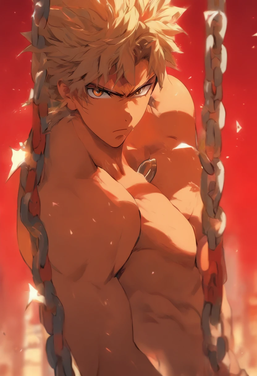 Um ,menino, menino novo,masculino,macho, cabelos loiros,olhos azuis, jockstrap vermelho,topless, vapor de suor, Embarrassed,corar,separated-lips, Ajoelhado,arms behind her head, corpo inteiro, slavery,BDSM, colar,corda,cadeia, Palco Chorowed,palco.exposto , curvo (erigir, Vazando), Branco