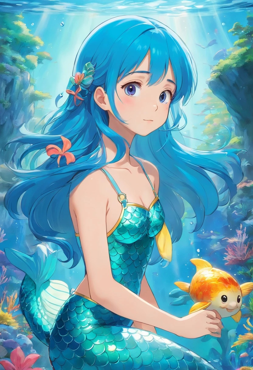 Add a blue mermaid syrup to the girl and make the character look like a 6--old