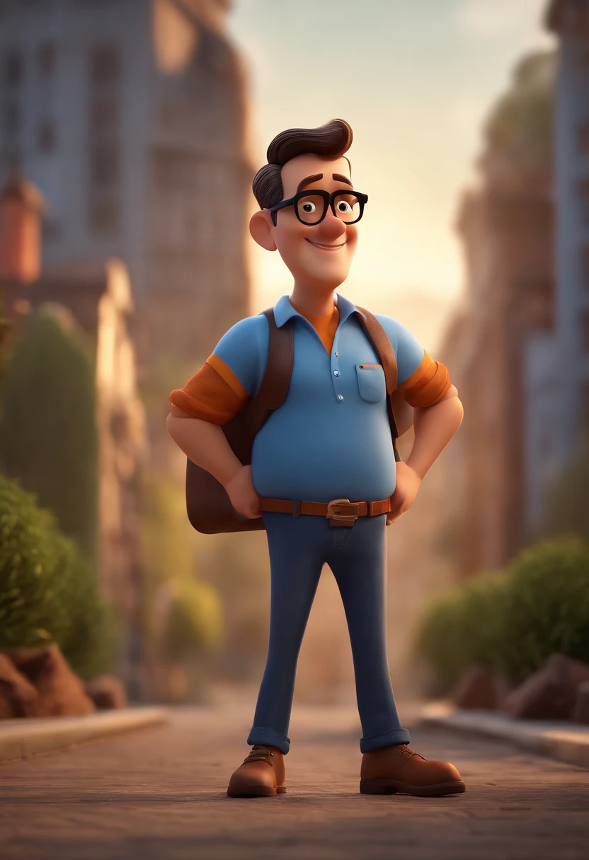 Cartoon character of a man with black glasses and a blue shirt, animation character, Caractere estilizado, animation style rendering, 3D estilizado, Arnold Maya render, 3 d render stylized, toon render keyshot, Personagem 3D, Personagem 3D, 3d rendering stylized, 3 d character render, personagem de desenho animado, Personagem de close up, Pose de personagem, (Estilo Pixar) (master part:1.2) (Bokeh) (best quality) (pele detalhada) (textura detalhada) (8k) (argila) (Cinematic lighting) (foco nítido