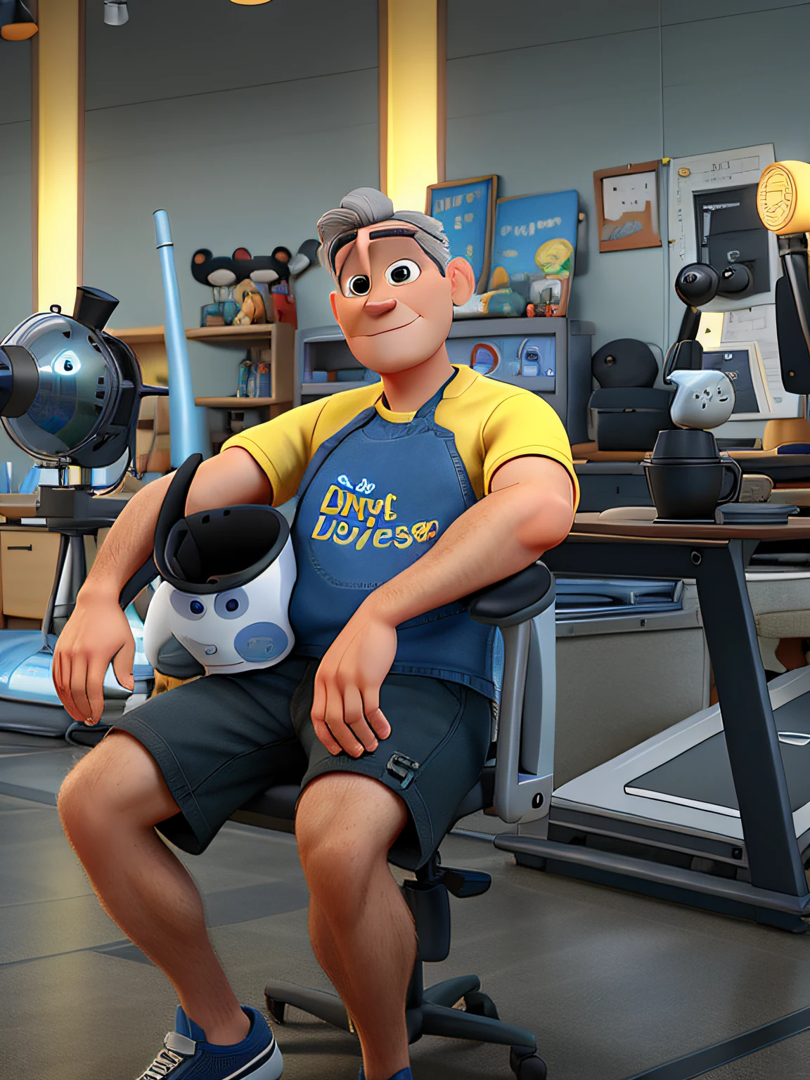 A man Disney Pixar style, is about 45 years old with gray hair high quality, best quality
